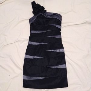 Betsy & Adam Women's Cocktail Dress One Shoulder Strap Black and Gray with Bow